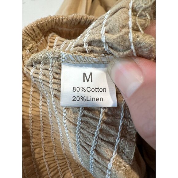 NWOT Dark Tan Smocked Waist Linen Blend Wide Leg Pants Size Medium - Picture 3 of 5